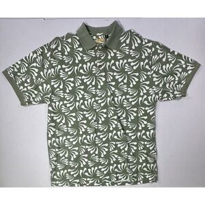 Rare Eagle USA Goods Polo Shirt XL Green White Abstract Floral Print